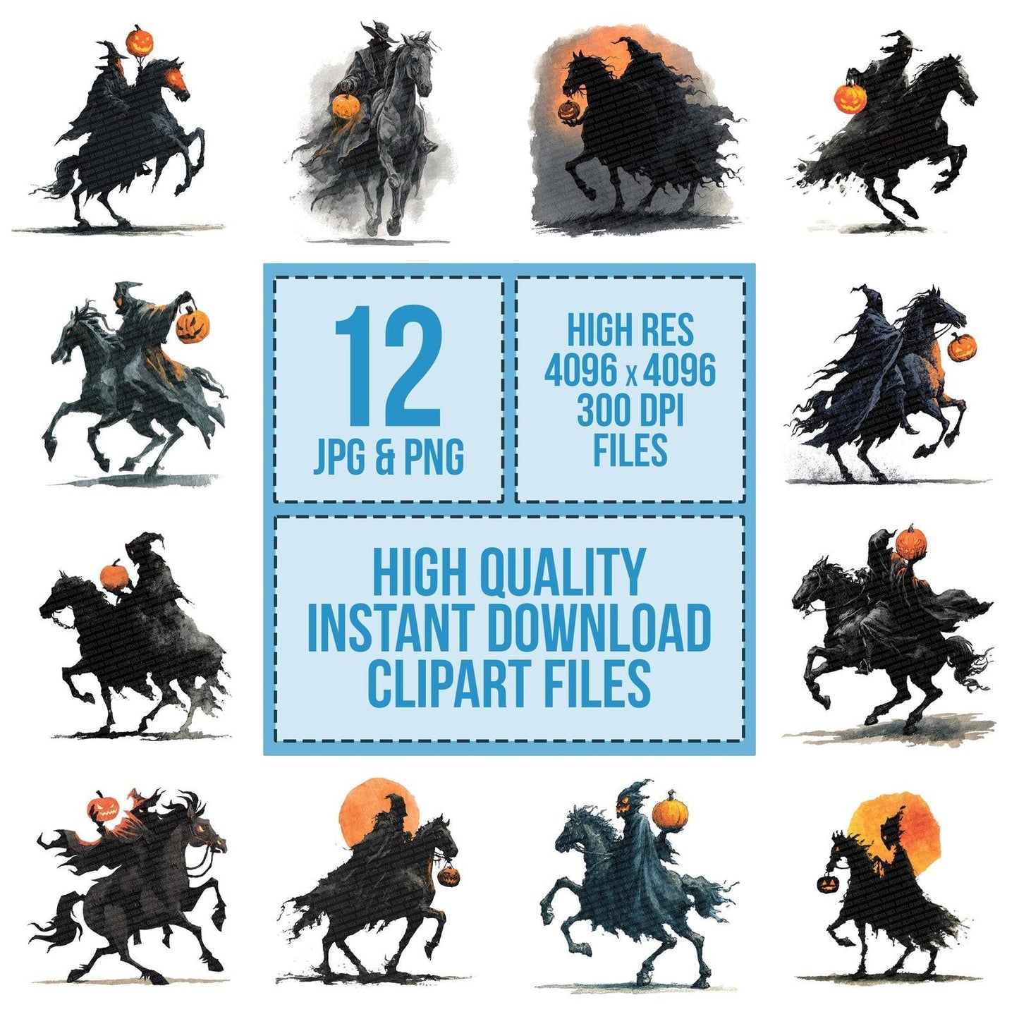 Watercolour Scary Horseman Clipart Set (DDD007325)