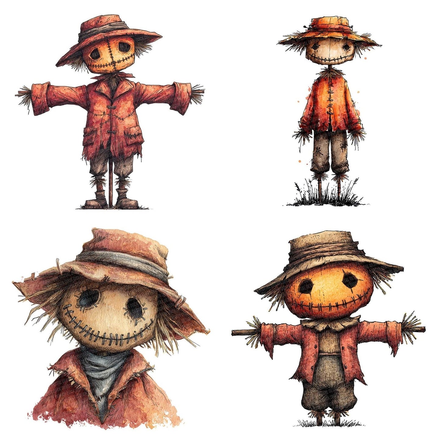 Watercolour Scary Scarecrow Clipart Set (DDD007326)