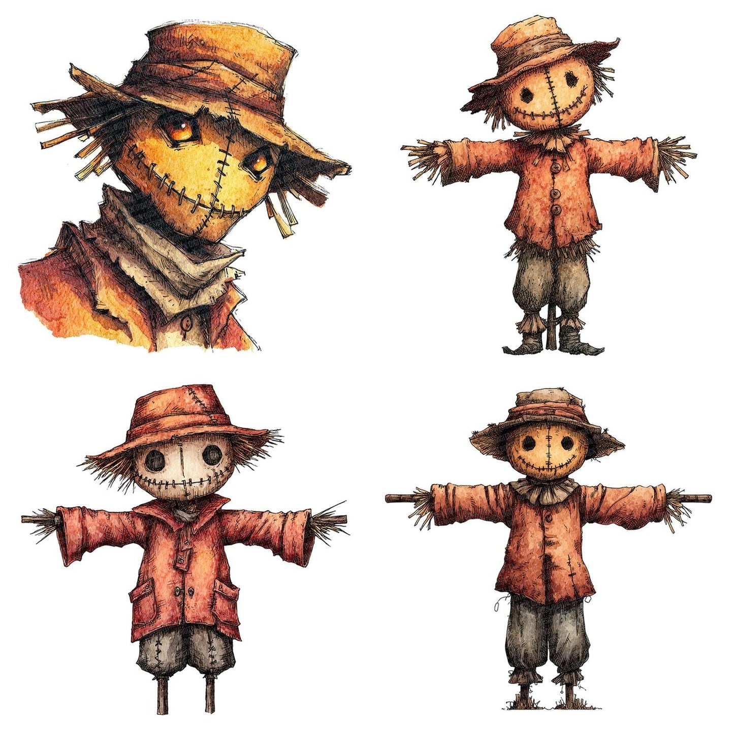 Watercolour Scary Scarecrow Clipart Set (DDD007326)