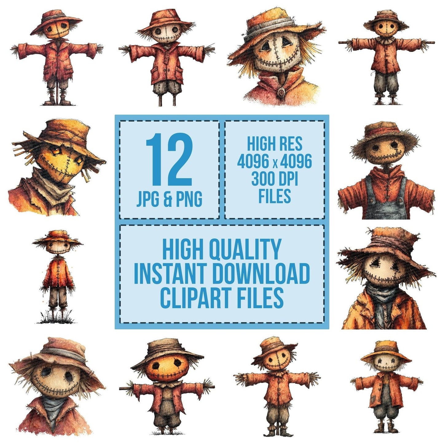 Watercolour Scary Scarecrow Clipart Set (DDD007326)