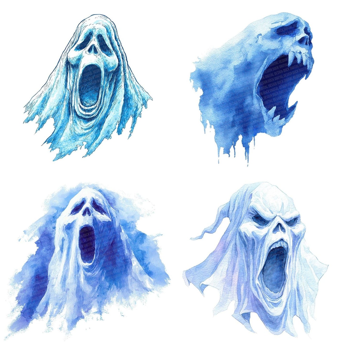 Watercolour Screaming Ghost Clipart Set (DDD007327)