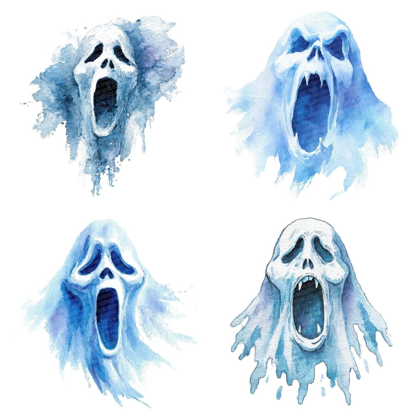 Watercolour Screaming Ghost Clipart Set (DDD007327)