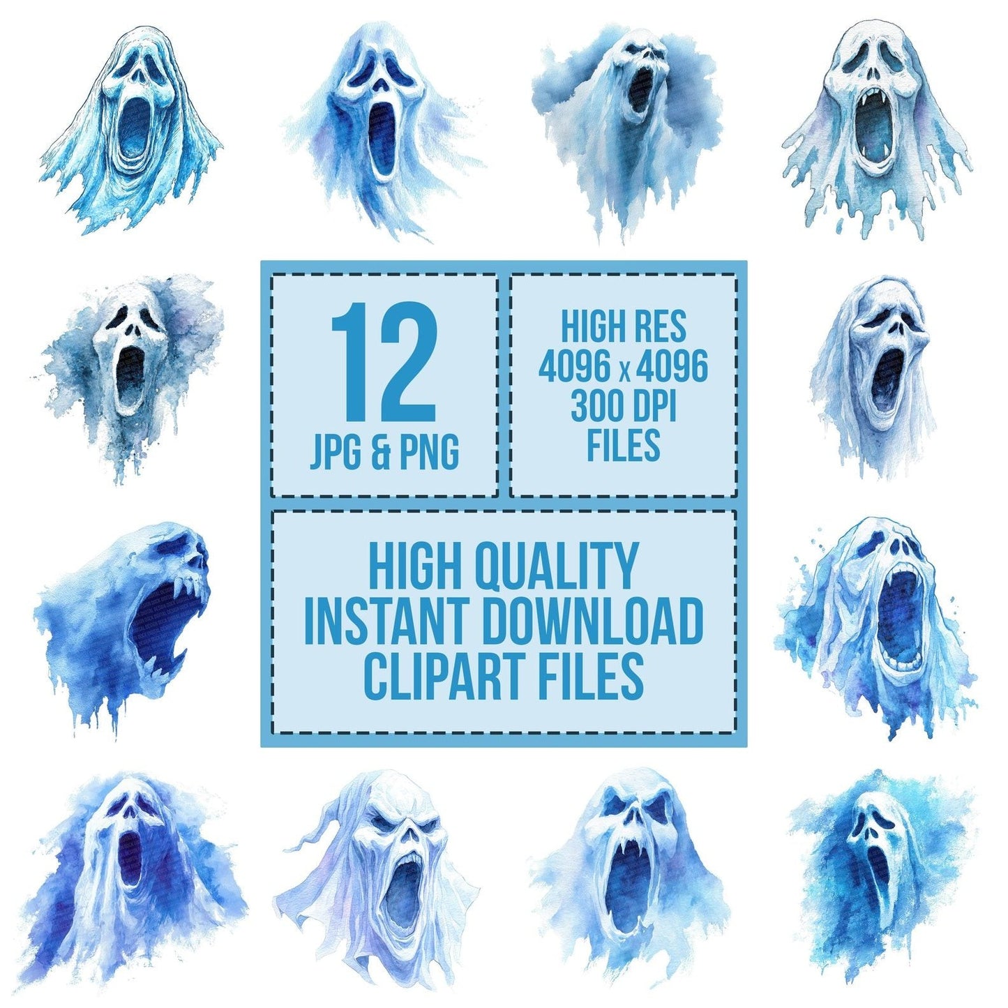 Watercolour Screaming Ghost Clipart Set (DDD007327)