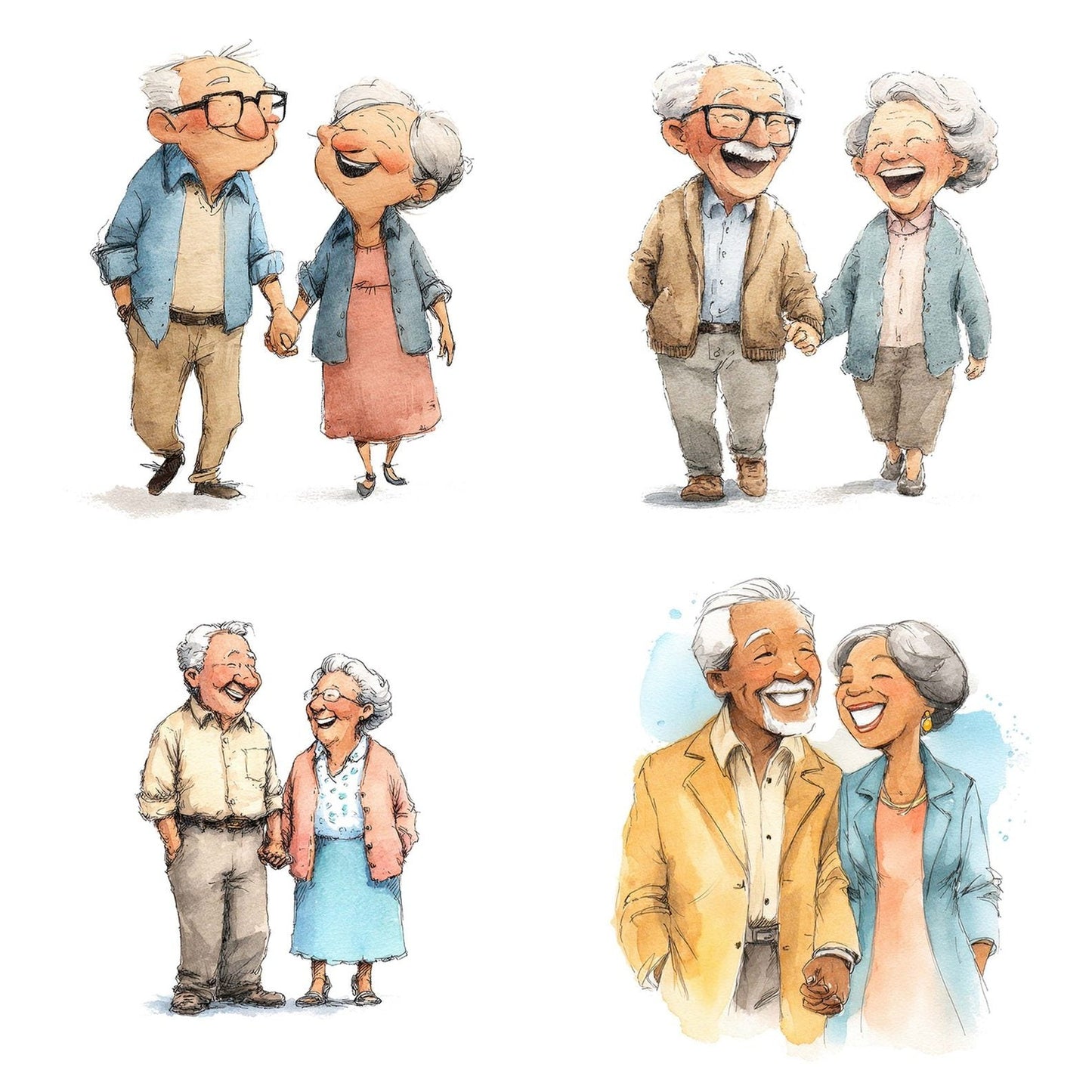 Watercolour Senior Couple Laughing Clipart Set (DDD007328)