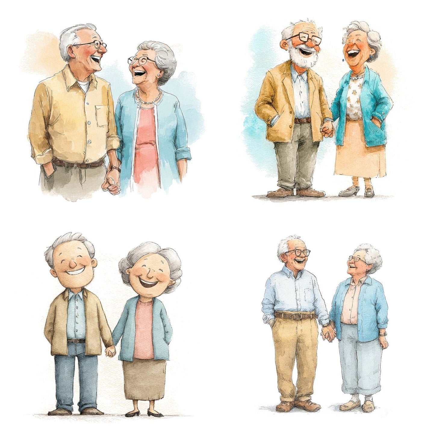 Watercolour Senior Couple Laughing Clipart Set (DDD007328)