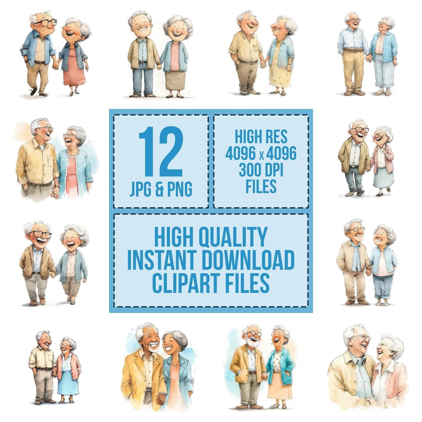 Watercolour Senior Couple Laughing Clipart Set (DDD007328)