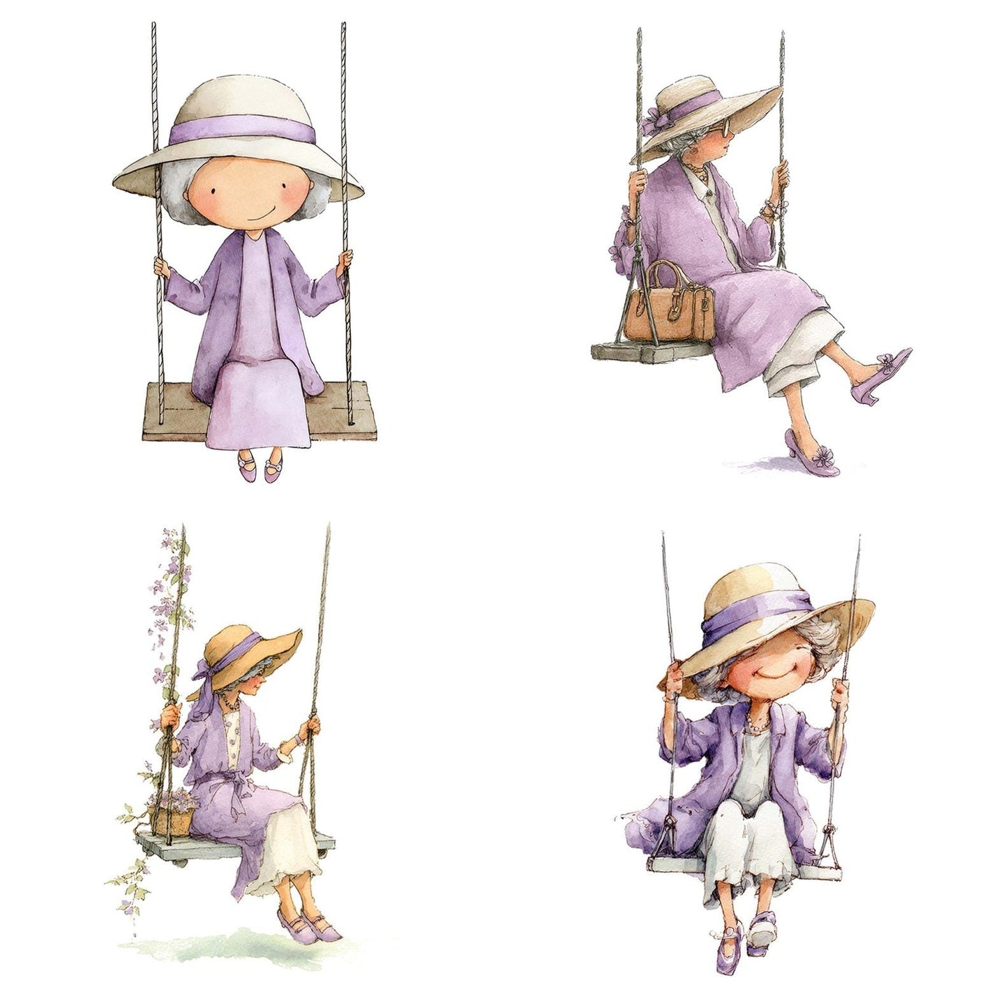 Watercolour Senior Woman Swing Clipart Set (DDD007329)