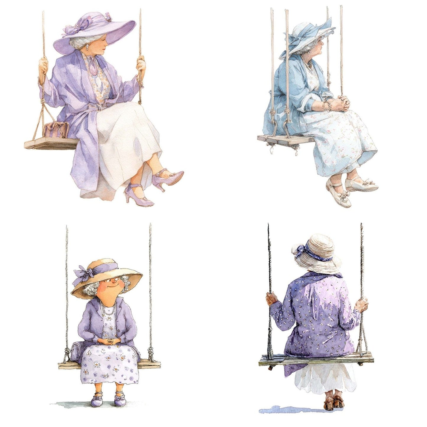 Watercolour Senior Woman Swing Clipart Set (DDD007329)