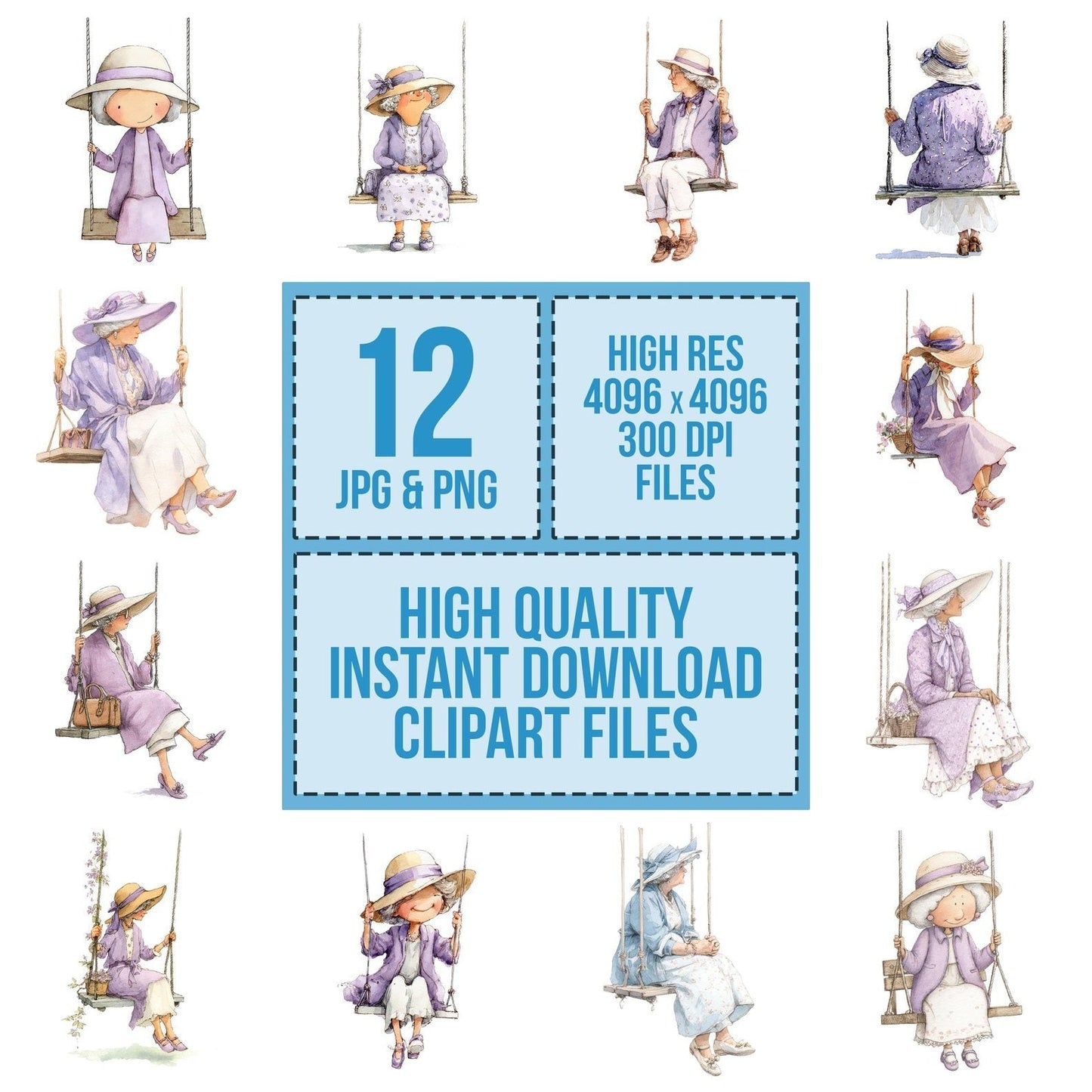Watercolour Senior Woman Swing Clipart Set (DDD007329)