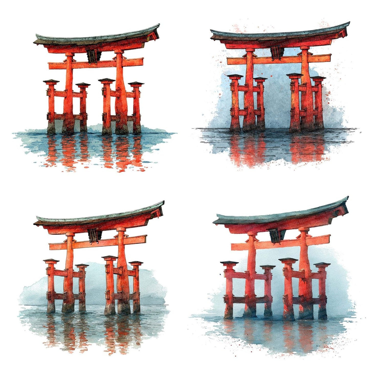 Watercolour Shinto Torii Clipart Set (DDD007333)