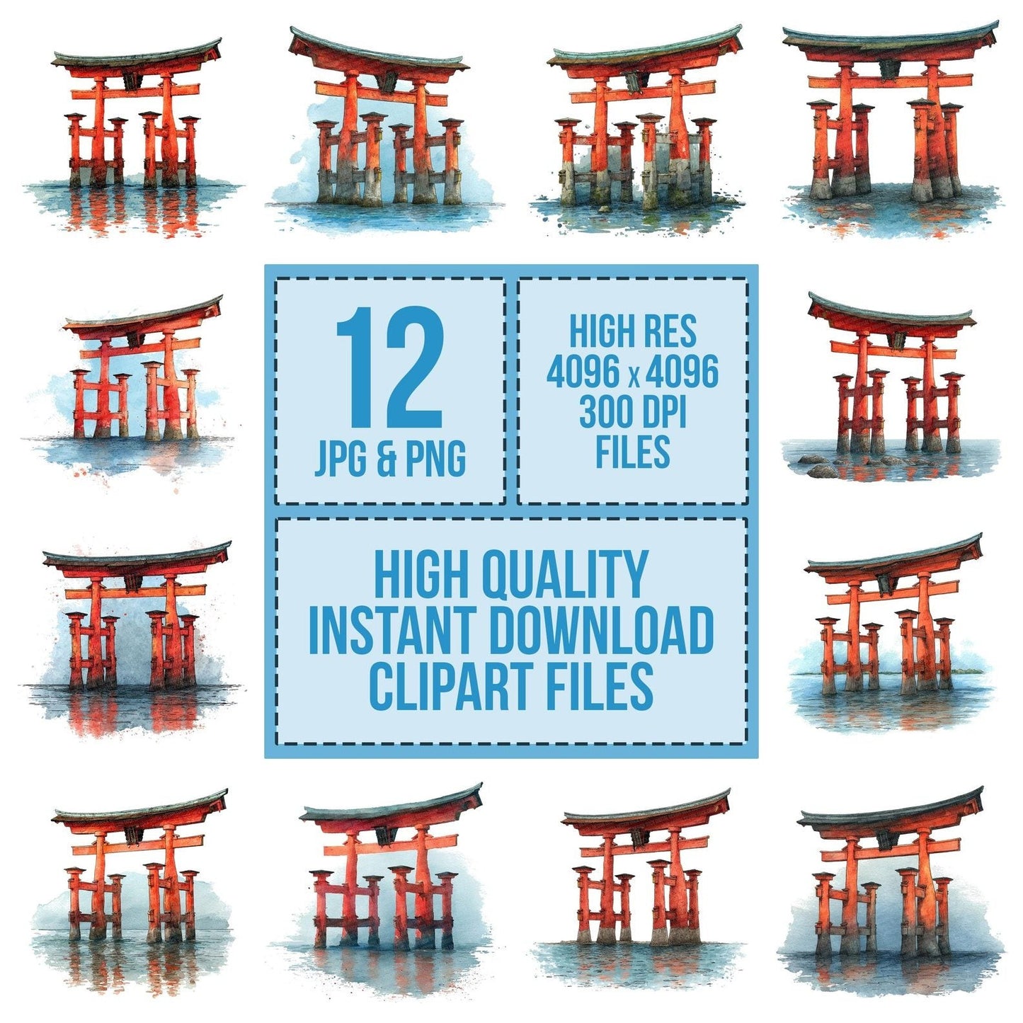 Watercolour Shinto Torii Clipart Set (DDD007333)