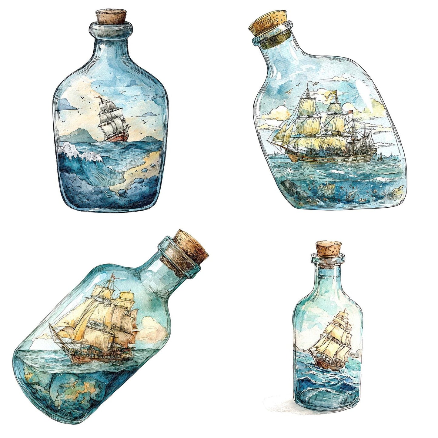 Watercolour Ship in a Bottle Clipart Set (DDD007334)