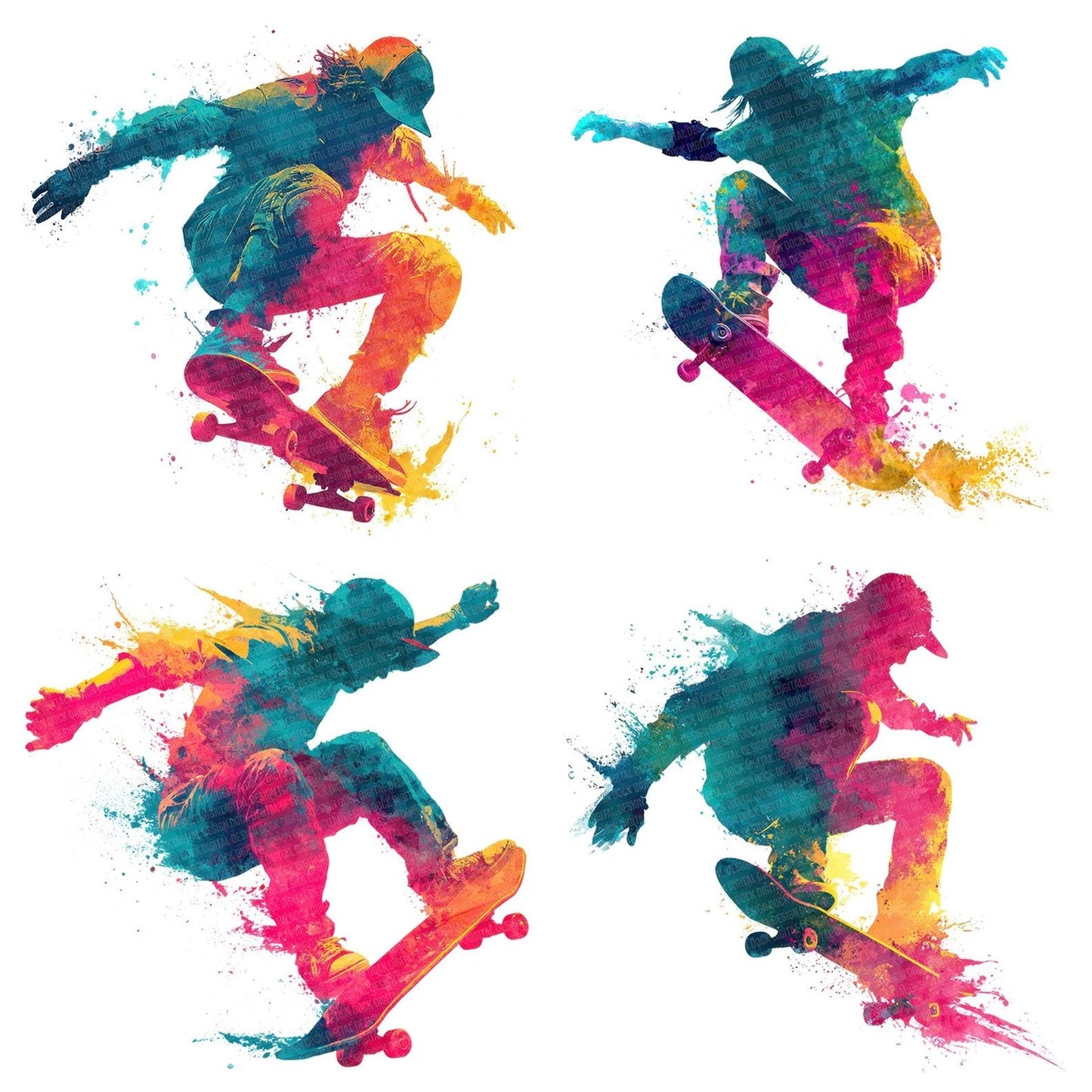 Watercolour Skateboard Trick Clipart Set (DDD007336)