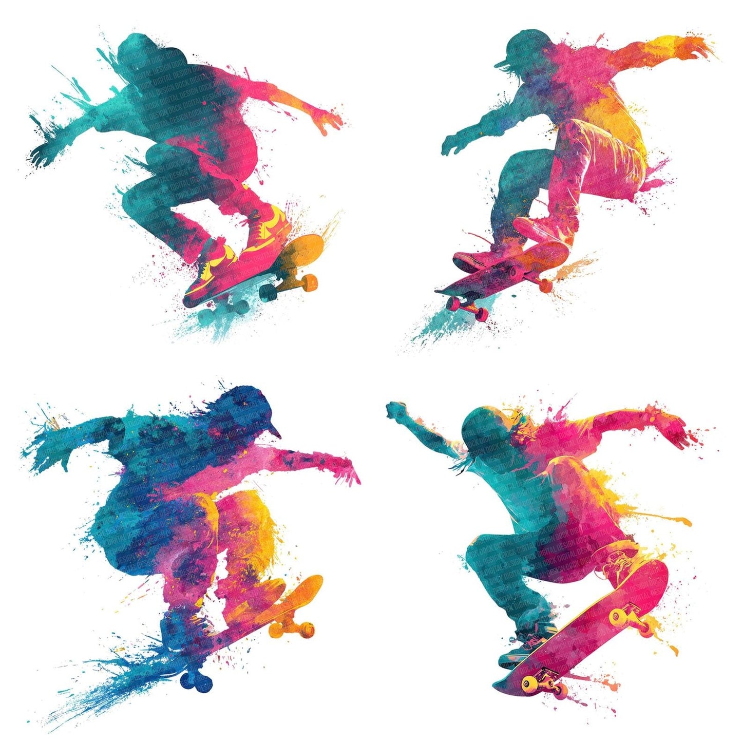 Watercolour Skateboard Trick Clipart Set (DDD007336)