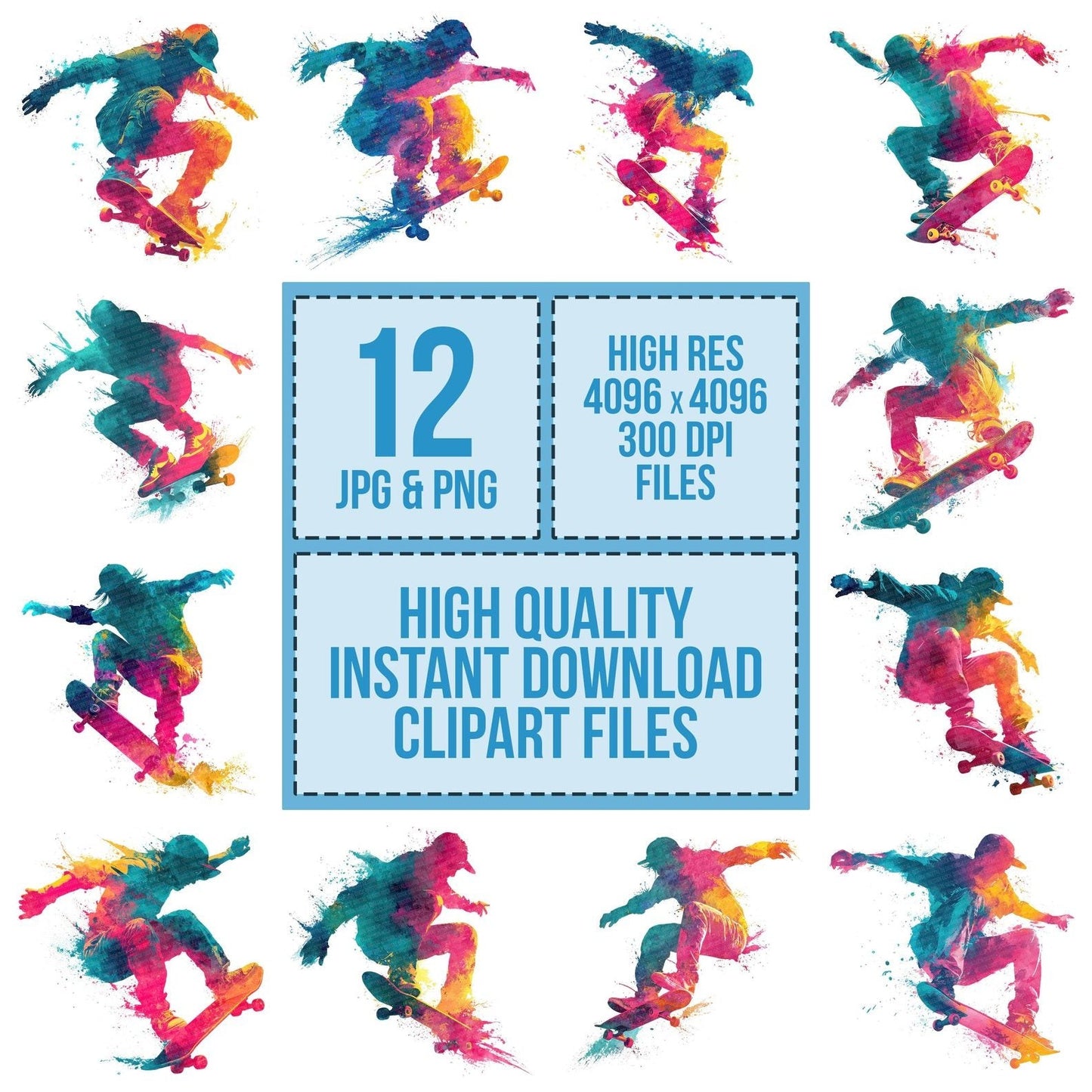 Watercolour Skateboard Trick Clipart Set (DDD007336)