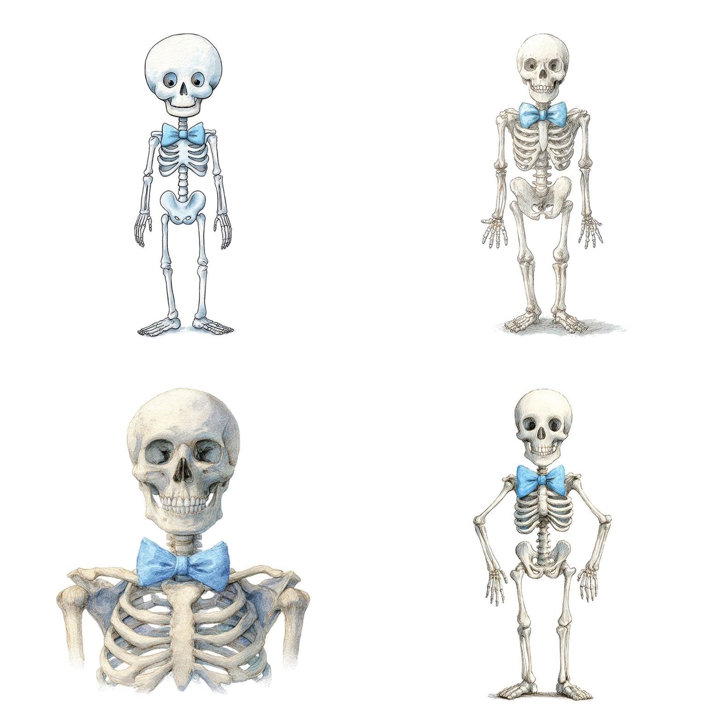 Watercolour Skeleton Bow Tie Clipart Set (DDD007337)