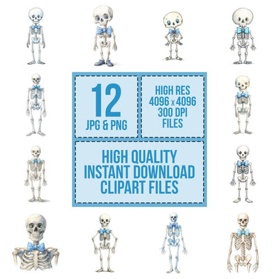 Watercolour Skeleton Bow Tie Clipart Set (DDD007337)