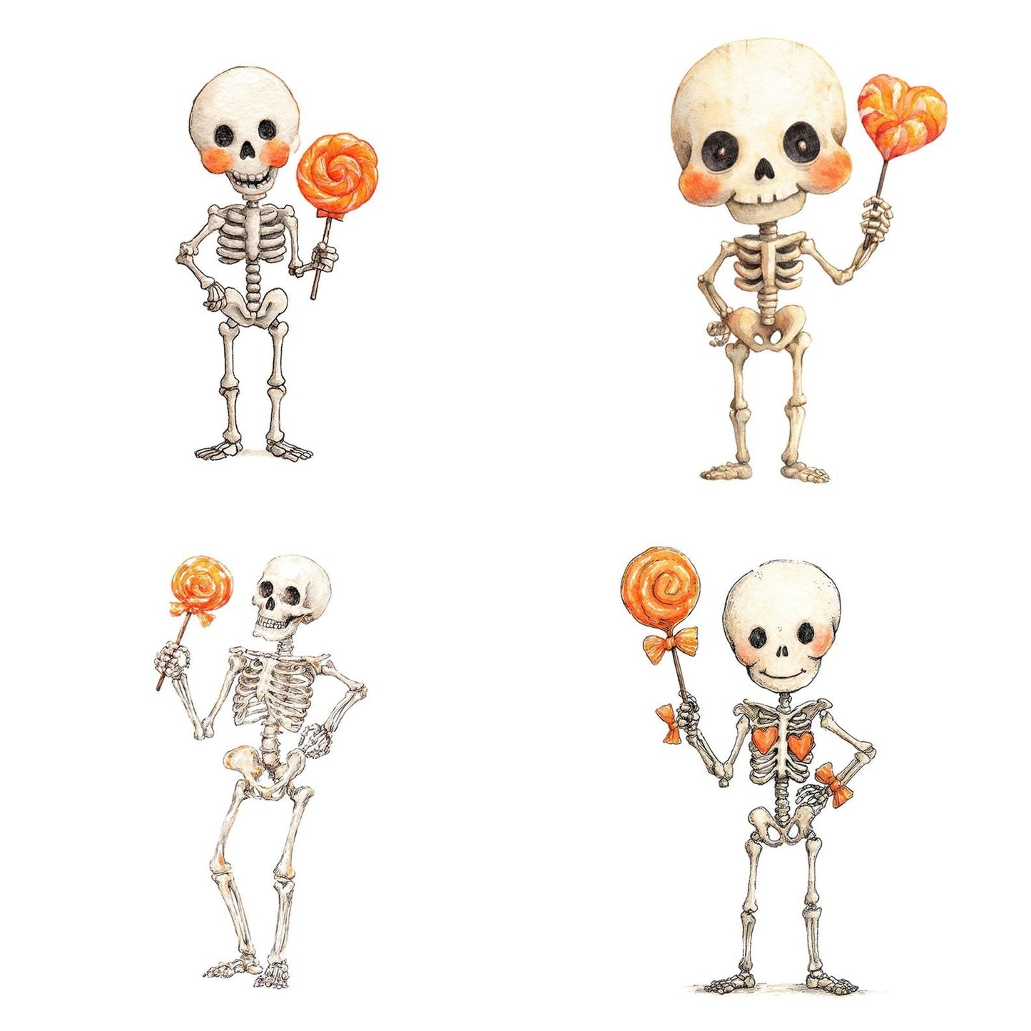 Watercolour Skeleton Lollipop Clipart Set (DDD007338)