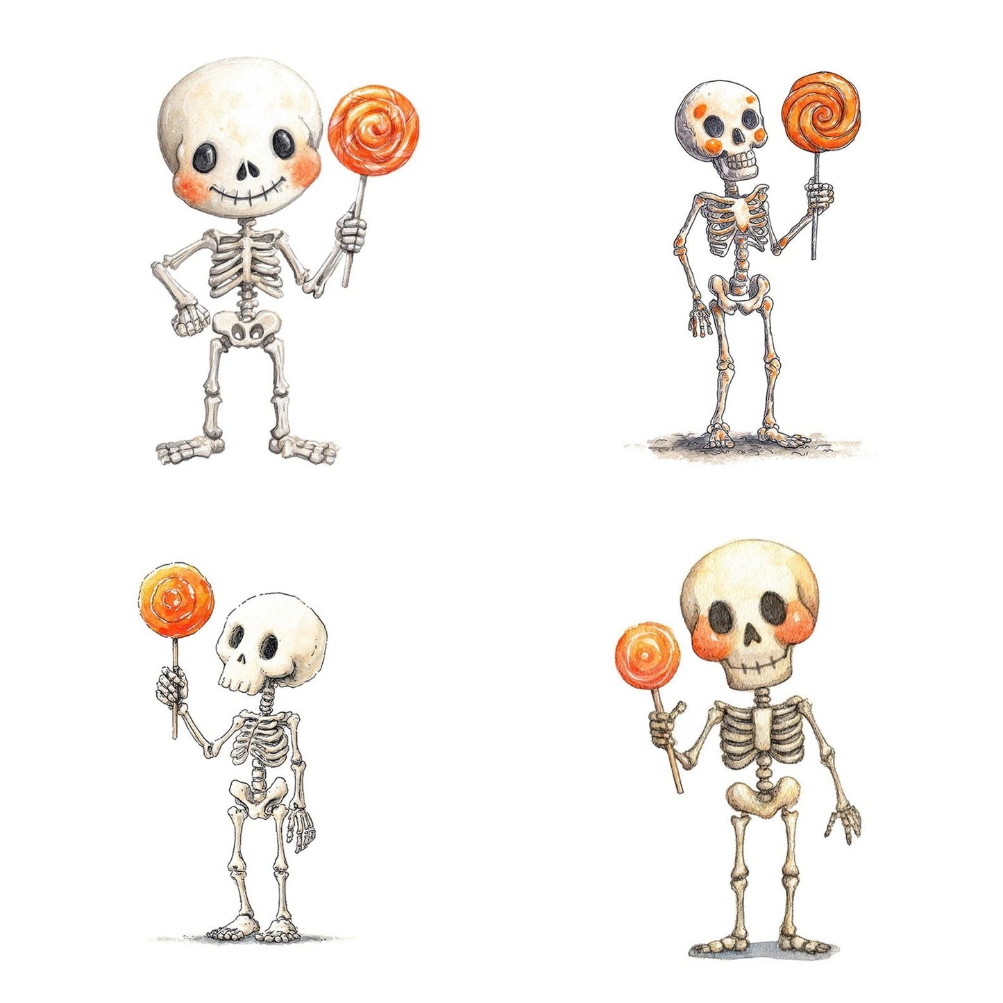 Watercolour Skeleton Lollipop Clipart Set (DDD007338)
