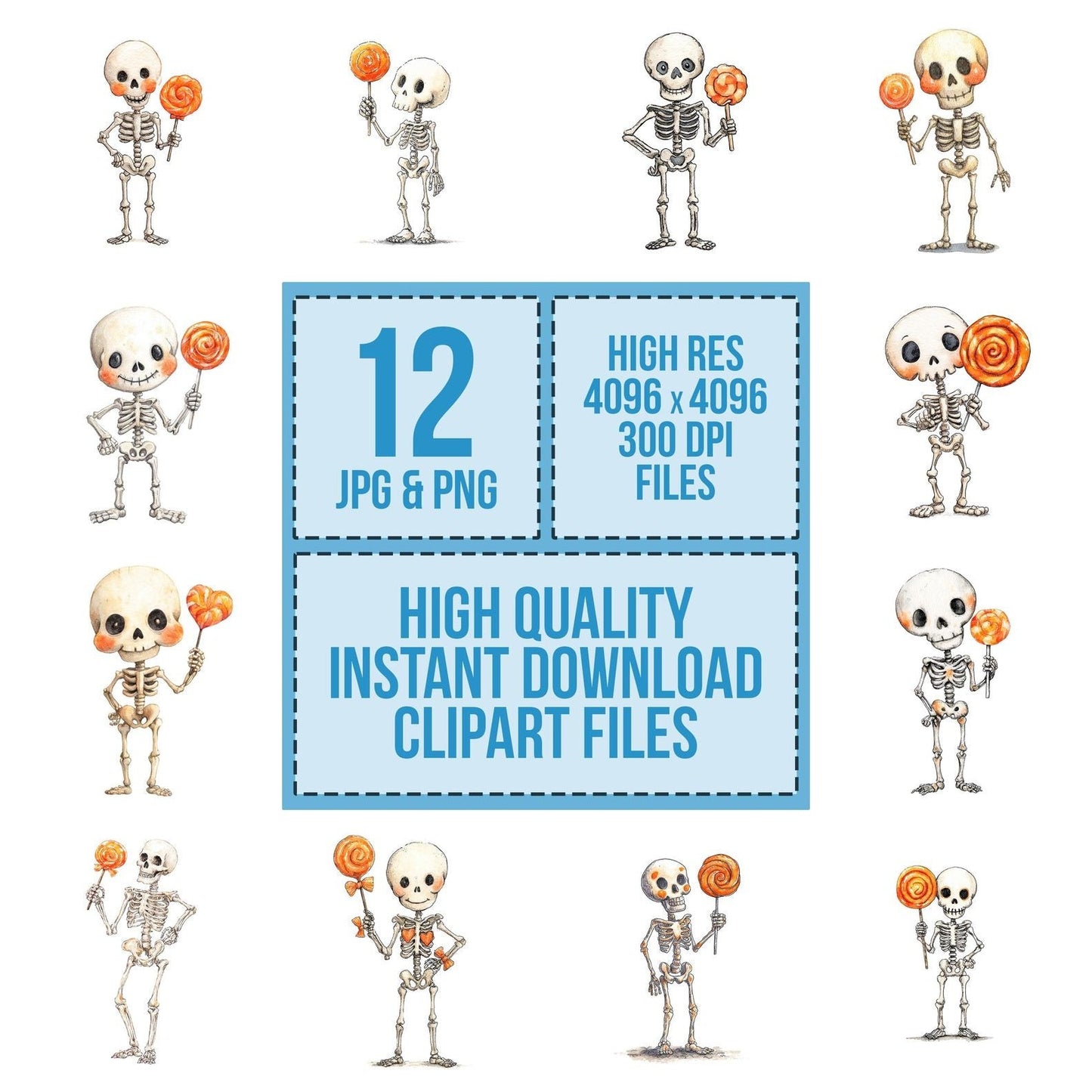 Watercolour Skeleton Lollipop Clipart Set (DDD007338)
