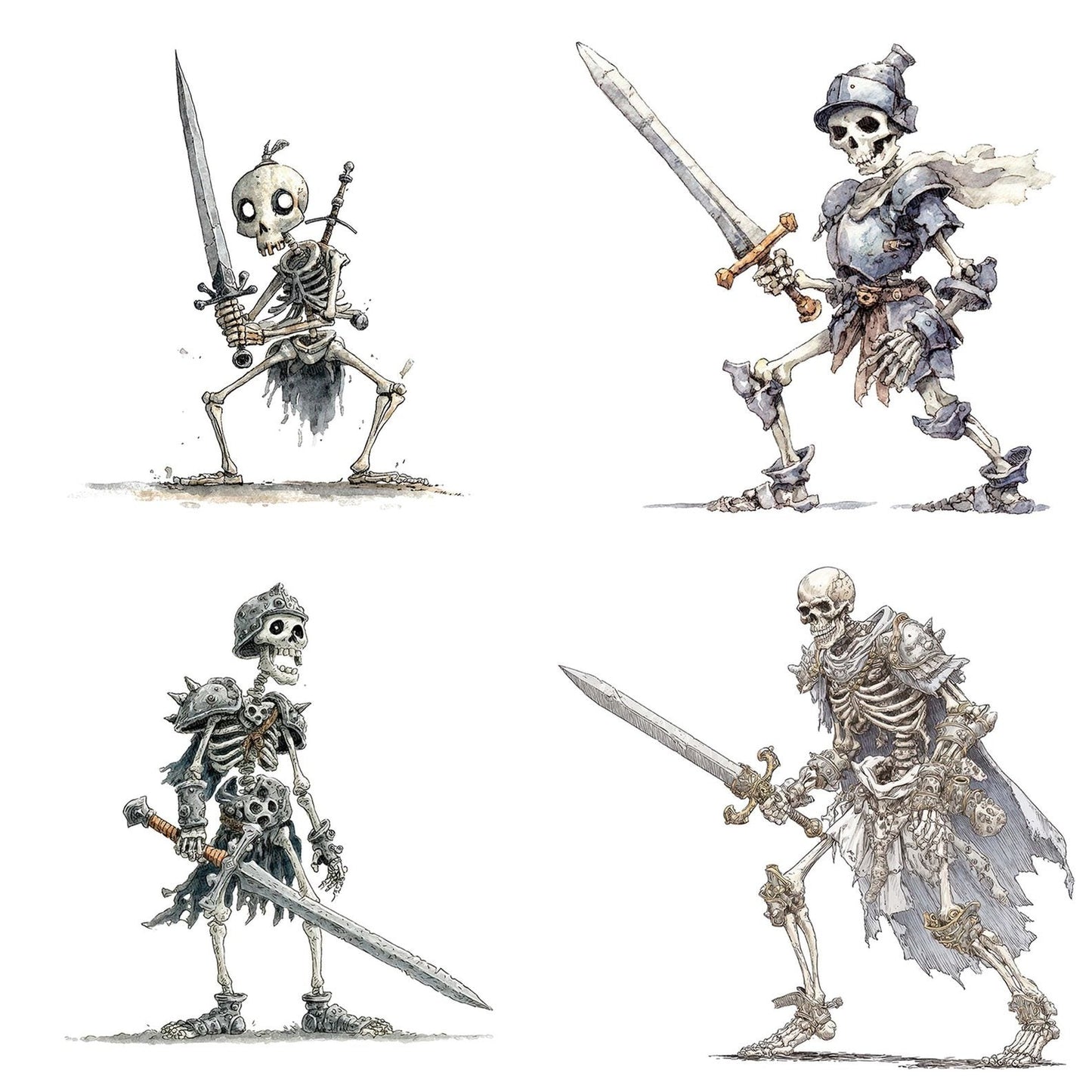 Watercolour Skeleton Warrior Clipart Set (DDD007339)