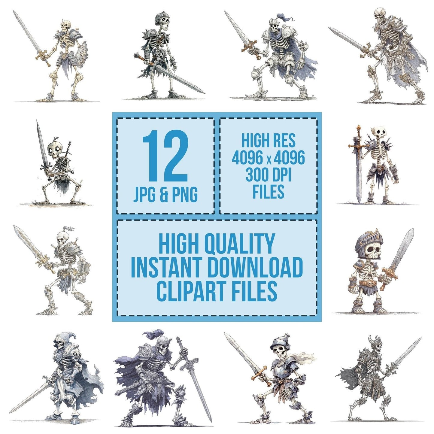 Watercolour Skeleton Warrior Clipart Set (DDD007339)