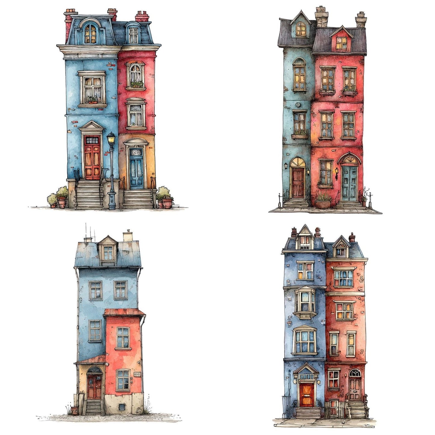 Watercolour Skinny Townhouse Clipart Set (DDD007340)