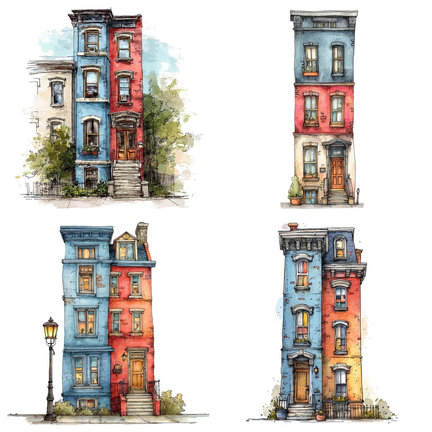 Watercolour Skinny Townhouse Clipart Set (DDD007340)