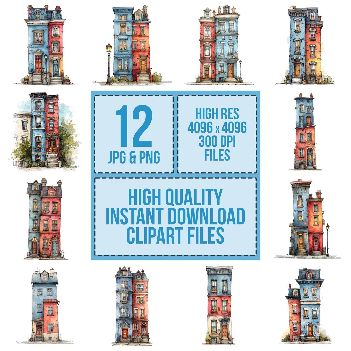 Watercolour Skinny Townhouse Clipart Set (DDD007340)