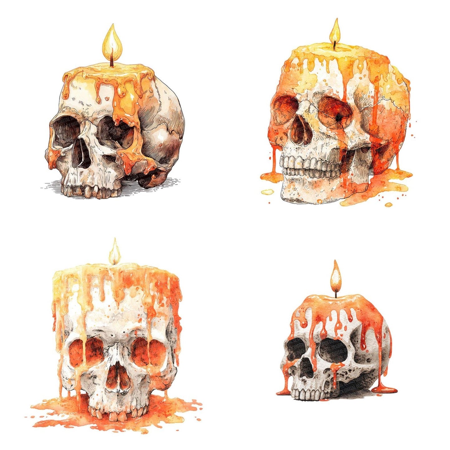Watercolour Skull Candle Clipart Set (DDD007341)