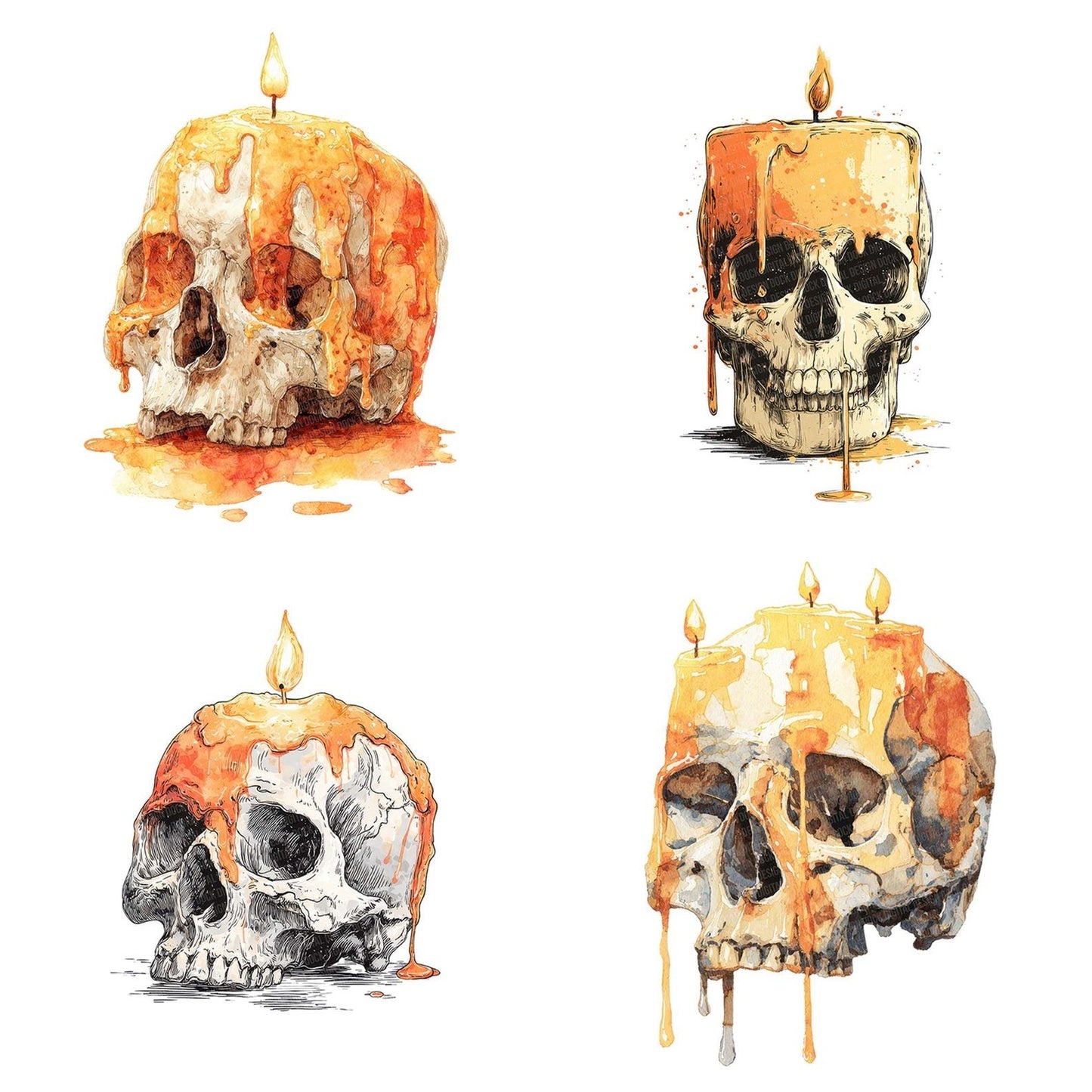 Watercolour Skull Candle Clipart Set (DDD007341)