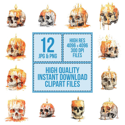 Watercolour Skull Candle Clipart Set (DDD007341)