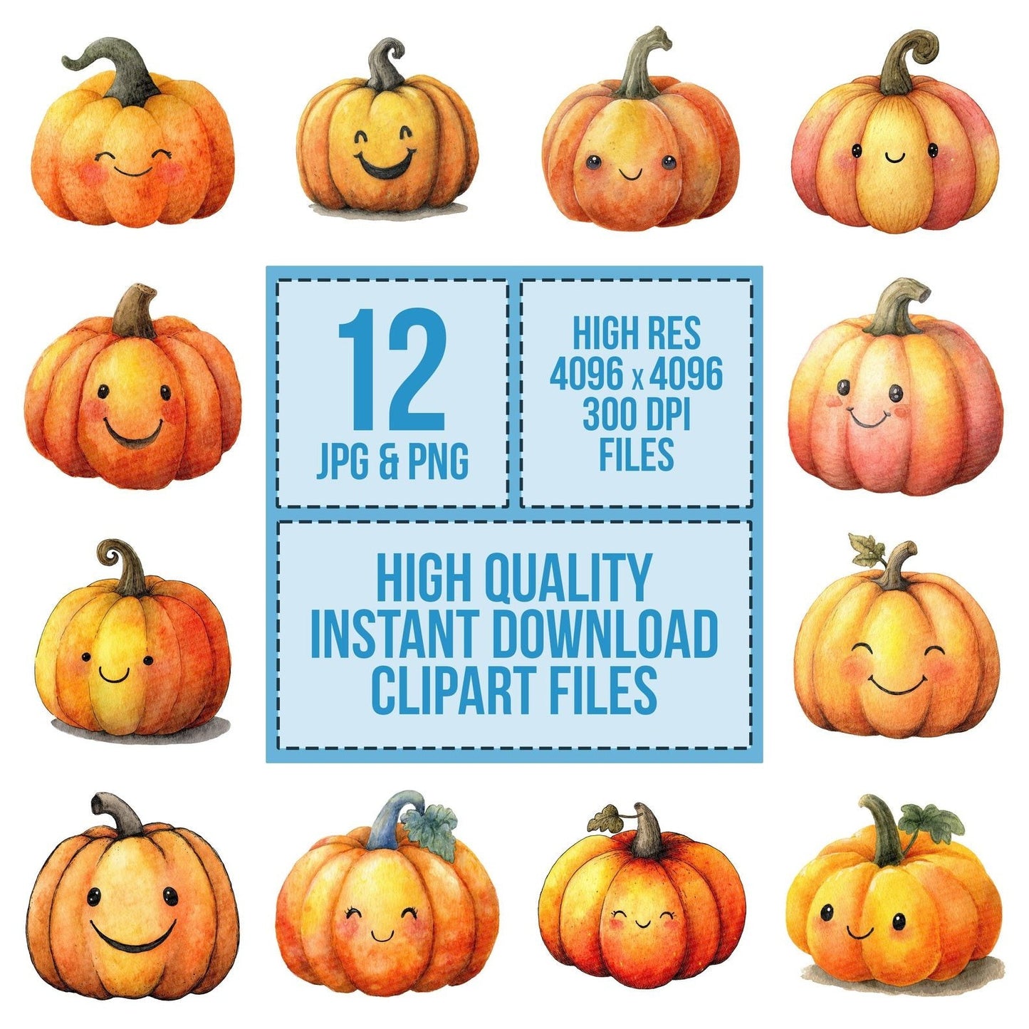 Watercolour Smiling Pumpkin Clipart Set (DDD007342)