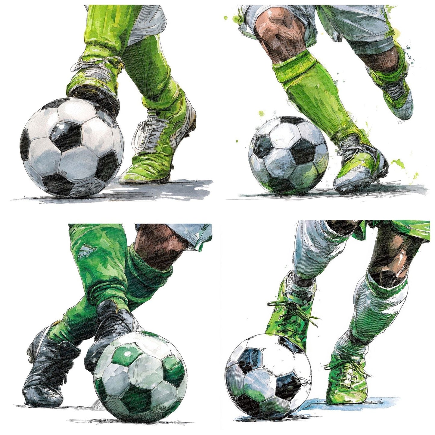 Watercolour Soccer Ball Kick Clipart Set (DDD007345)