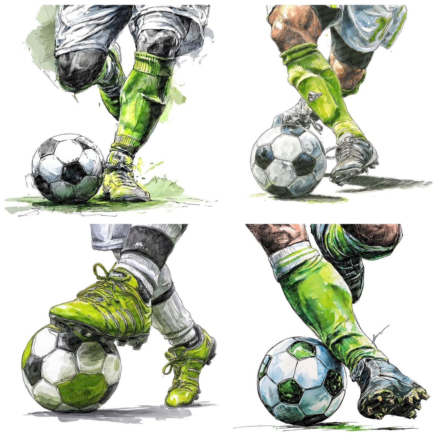 Watercolour Soccer Ball Kick Clipart Set (DDD007345)
