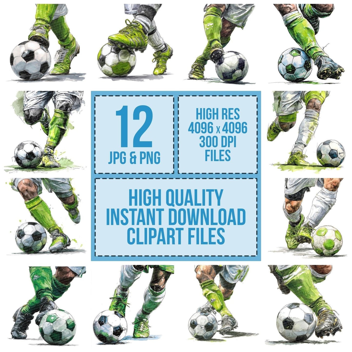 Watercolour Soccer Ball Kick Clipart Set (DDD007345)