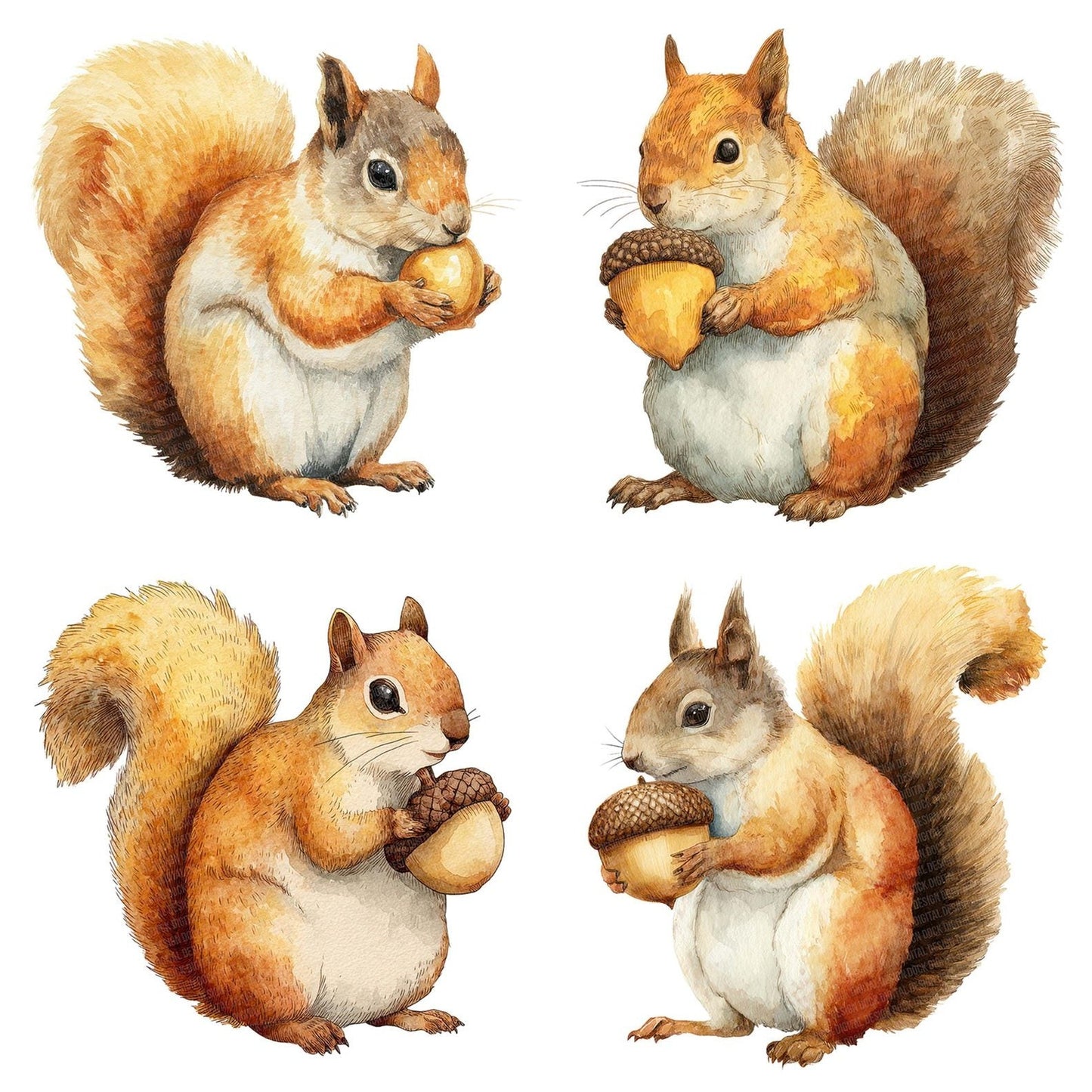Watercolour Squirrel Acorn Clipart Set (DDD007376)