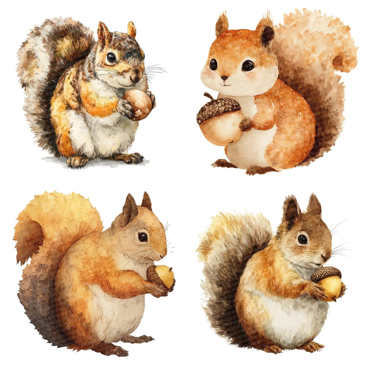 Watercolour Squirrel Acorn Clipart Set (DDD007376)