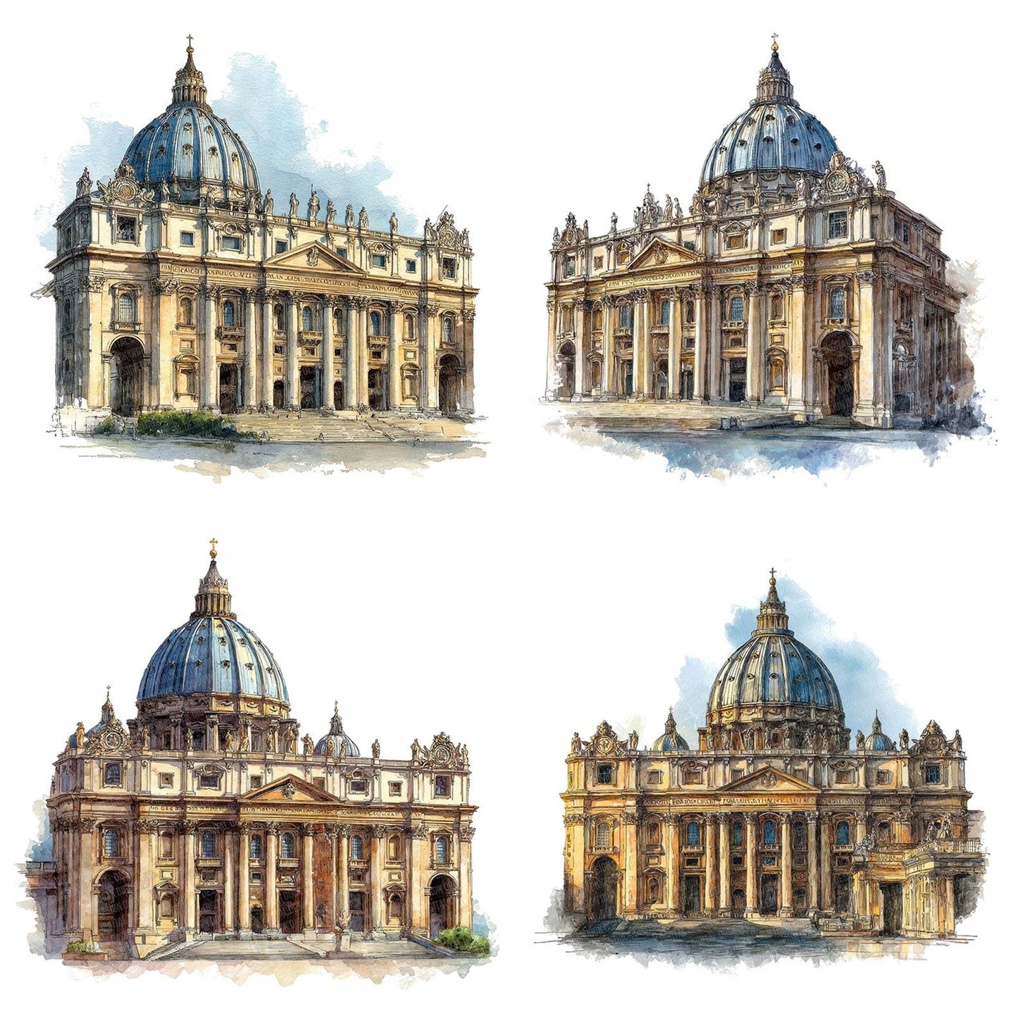 Watercolour St Peters Basilica Clipart Set (DDD007378)
