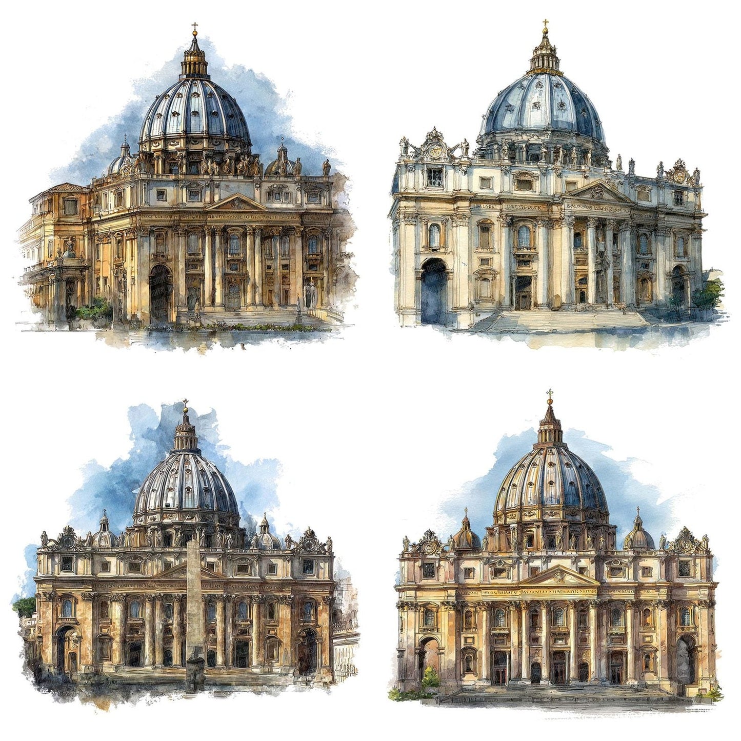 Watercolour St Peters Basilica Clipart Set (DDD007378)