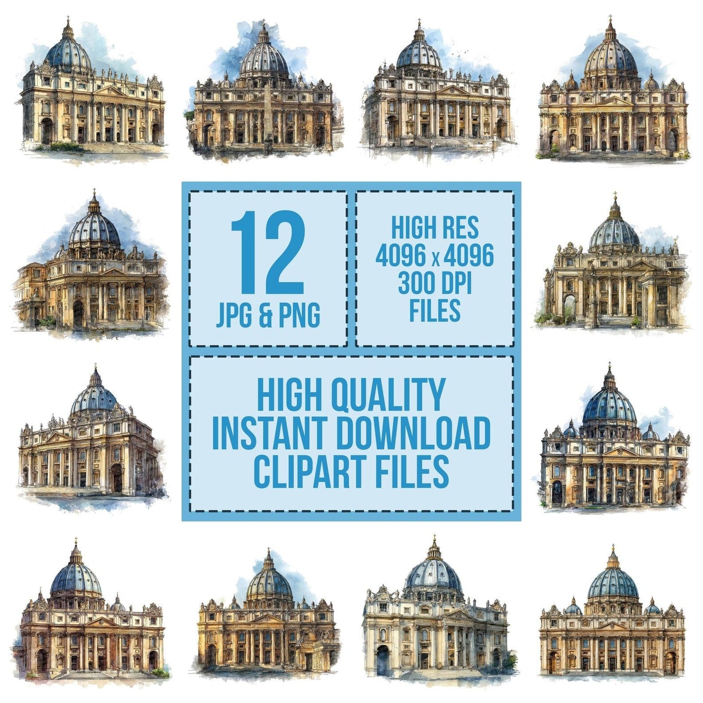 Watercolour St Peters Basilica Clipart Set (DDD007378)