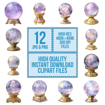 Watercolour Star Crystal Ball Clipart Set (DDD007380)