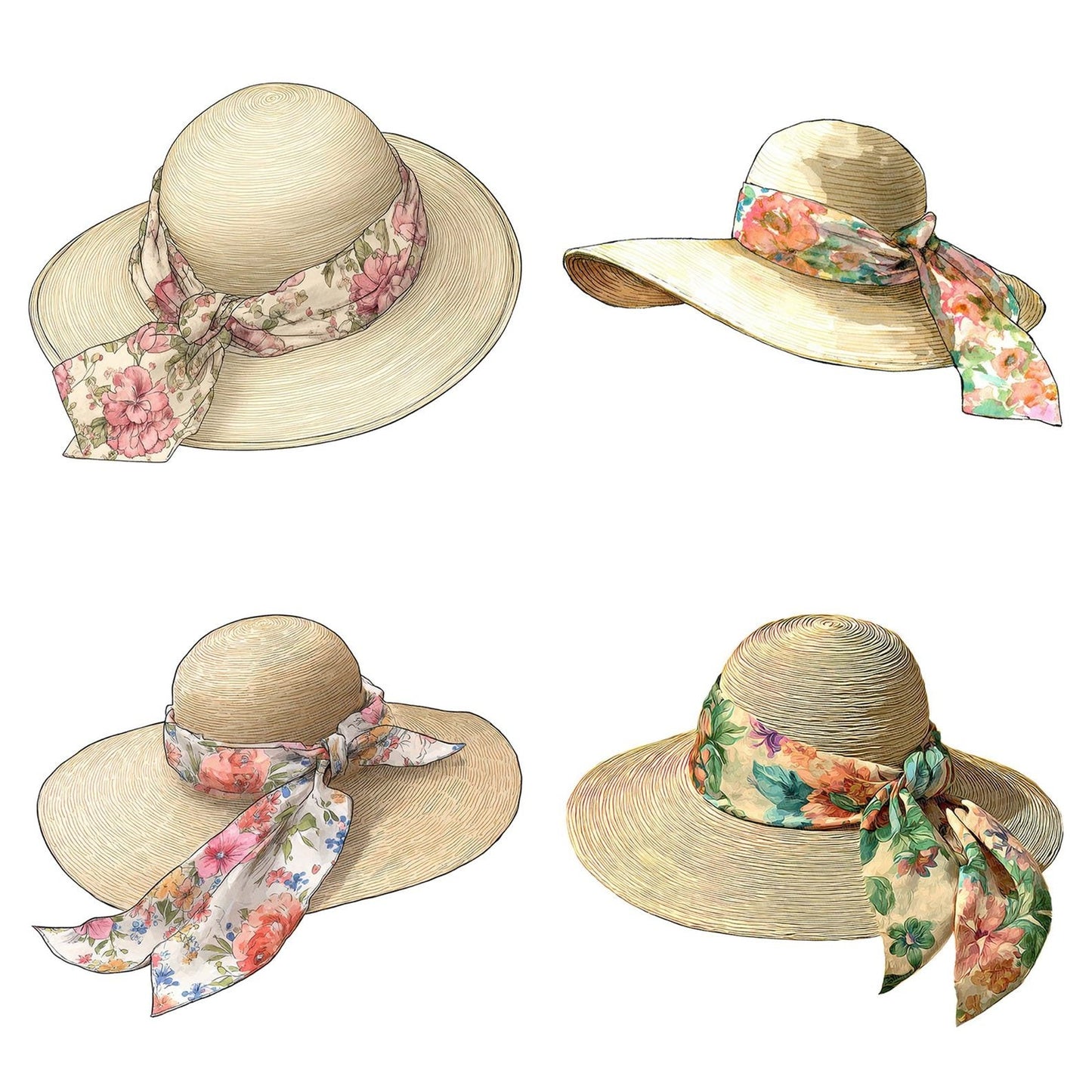 Watercolour Summer Hat Clipart Set (DDD007385)