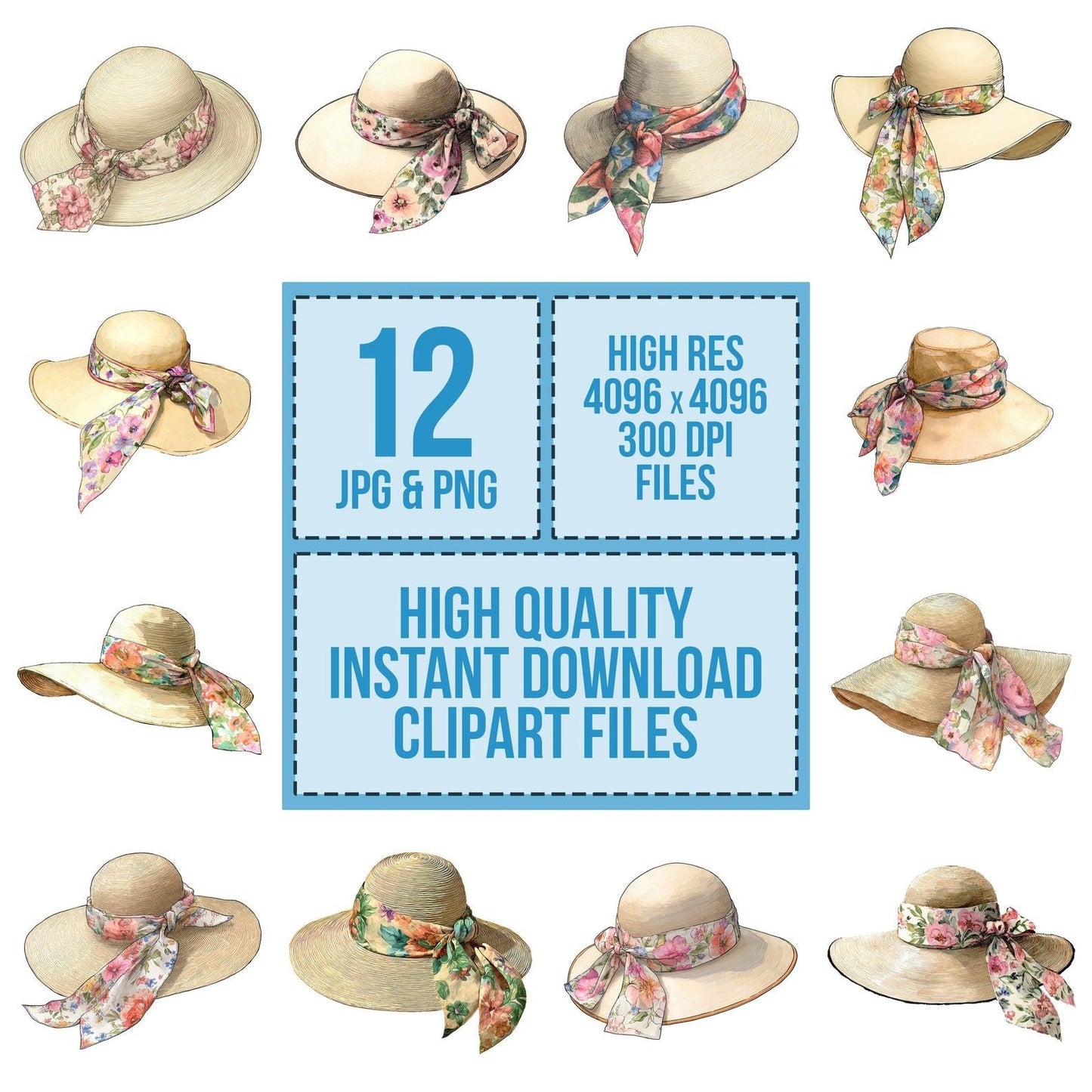 Watercolour Summer Hat Clipart Set (DDD007385)