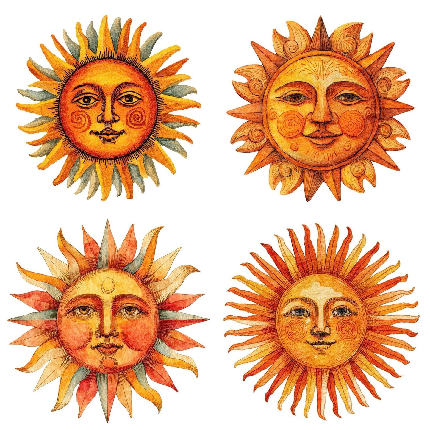 Watercolour Sun Face Clipart Set (DDD007386)