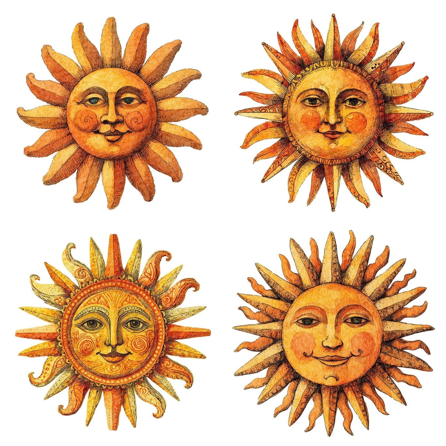 Watercolour Sun Face Clipart Set (DDD007386)