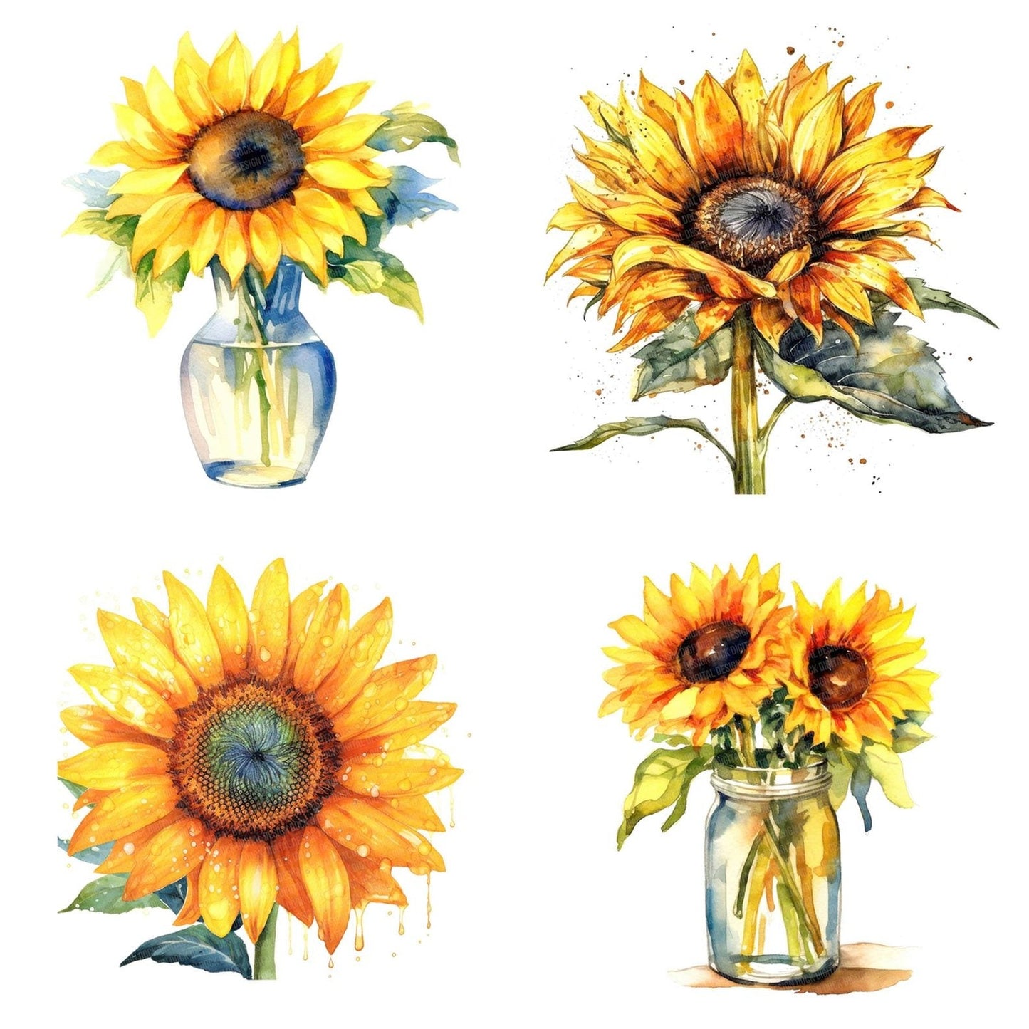 Watercolour Sunflower Clipart Set (DDD007387)