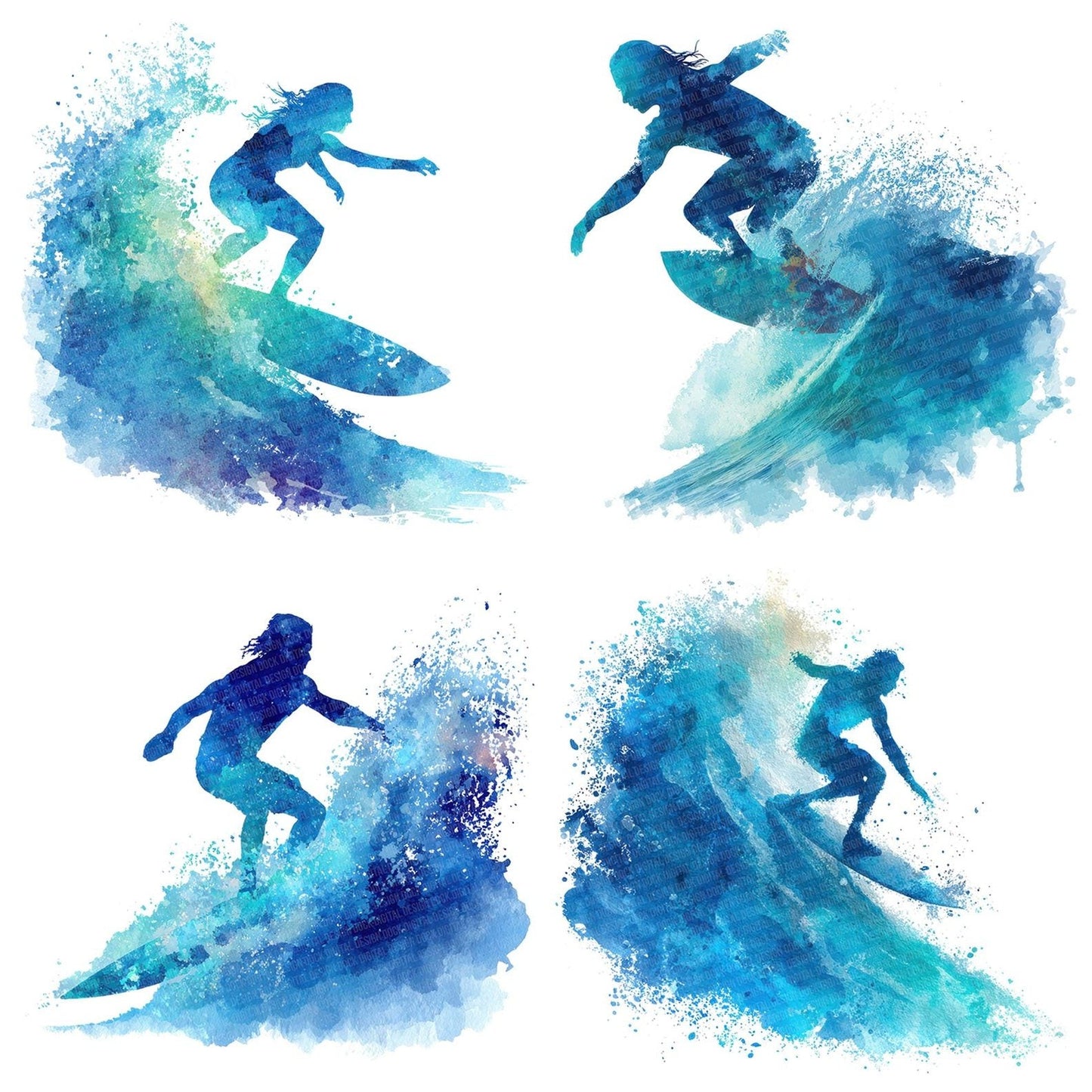 Watercolour Surfer on Wave Clipart Set (DDD007388)