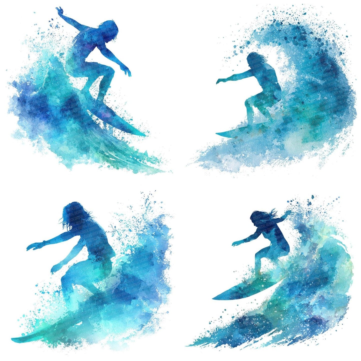 Watercolour Surfer on Wave Clipart Set (DDD007388)