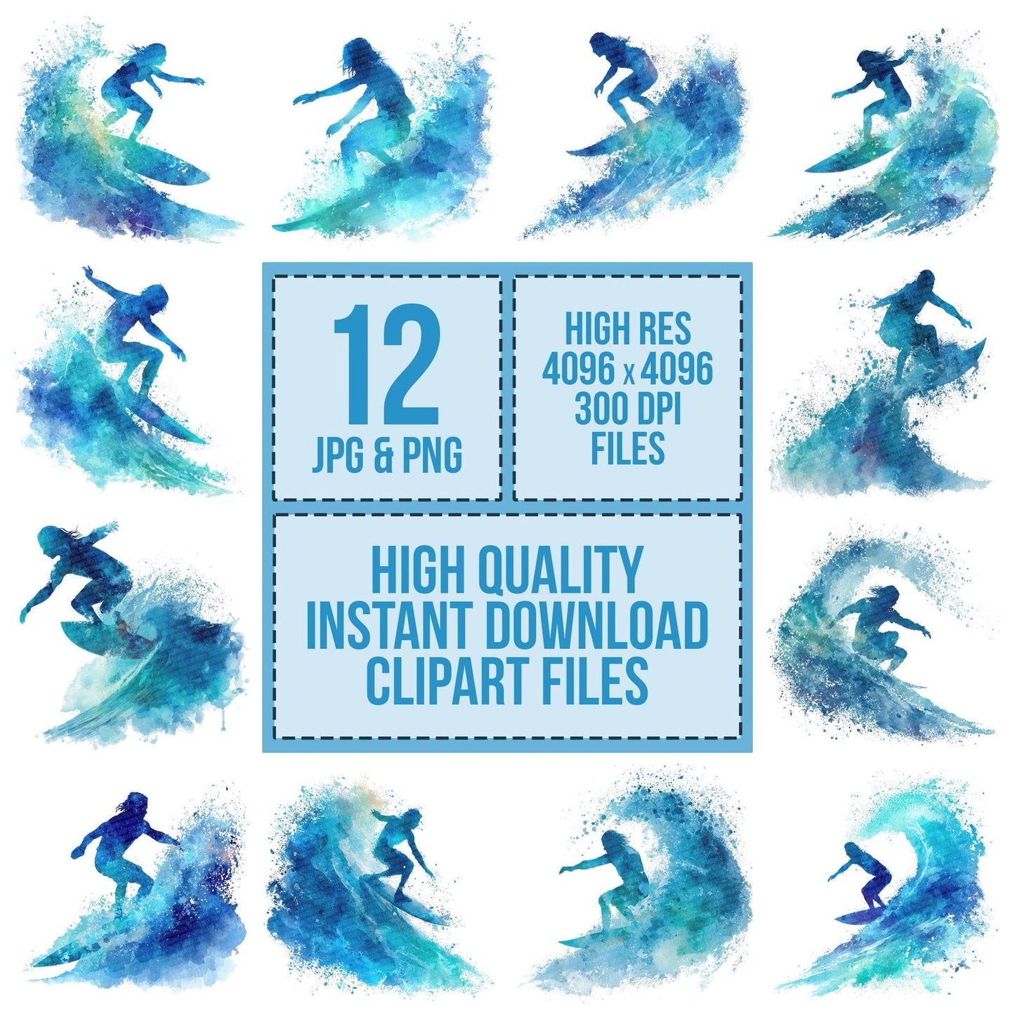 Watercolour Surfer on Wave Clipart Set (DDD007388)